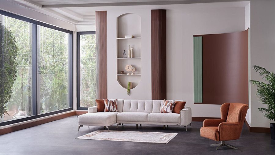 Atlanta Wohnlandschaft Modular - Creme - Bronze-Füße