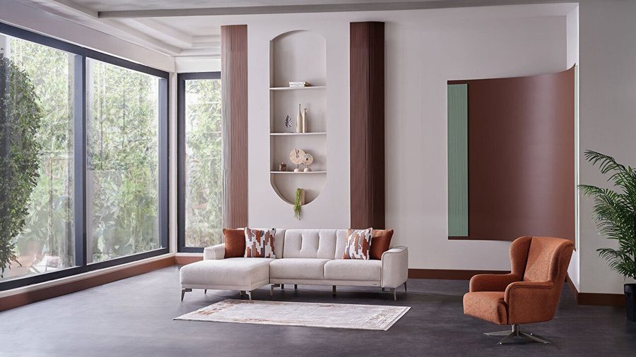 Atlanta Wohnlandschaft Modular - Creme - Bronze-Füße
