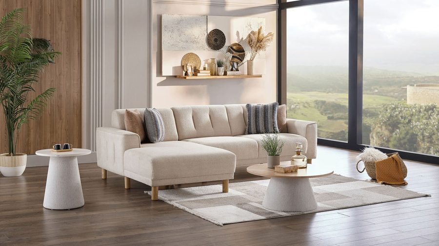 Atlanta Wohnlandschaft Modular - Creme - Eiche-Füße