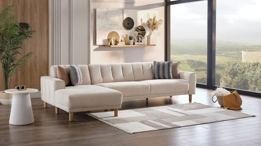 Atlanta Wohnlandschaft Modular - Creme - Eiche-Füße