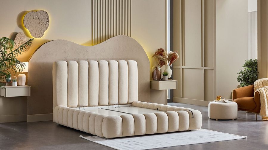 Bio Natura mit Kopfteil Bettgestell Set - Beige