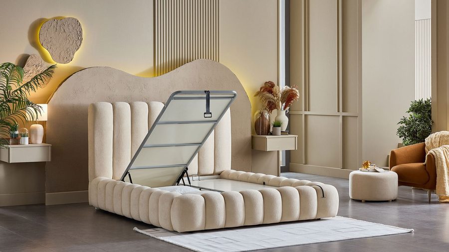Bio Natura mit Kopfteil Bettgestell Set - Beige