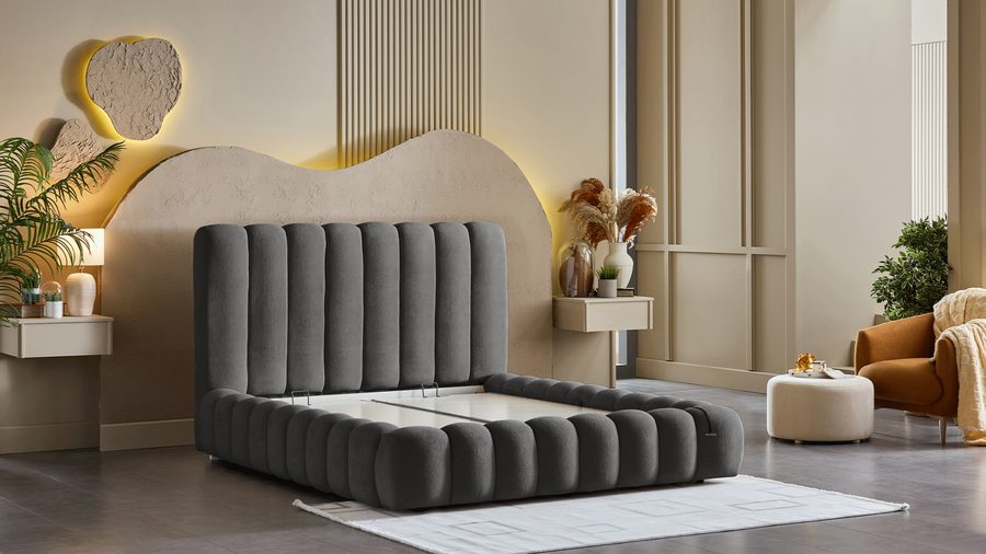 Bio Natura mit Kopfteil Bettgestell Set - Anthrazit