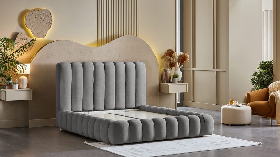Bio Natura mit Kopfteil Bettgestell Set - Grau