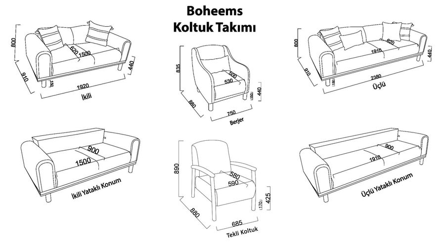 Boheems 3-Sitzer Sofa - Creme - Grün Zierkissen