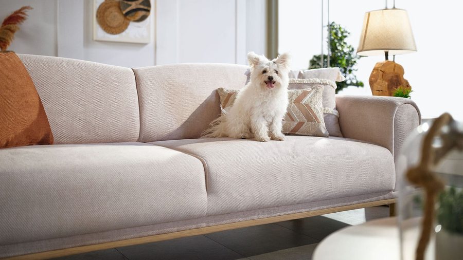 Boheems 3-Sitzer Sofa - Creme - Ziegelrot Zierkissen