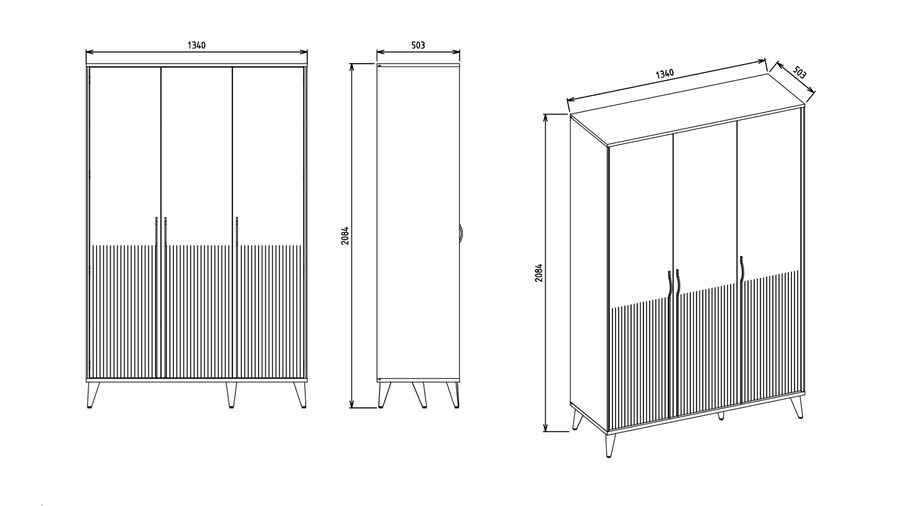 Canvas 3-türiger Kleiderschrank