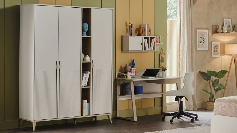 Canvas 3 -türig mit Regal Kleiderschrank
