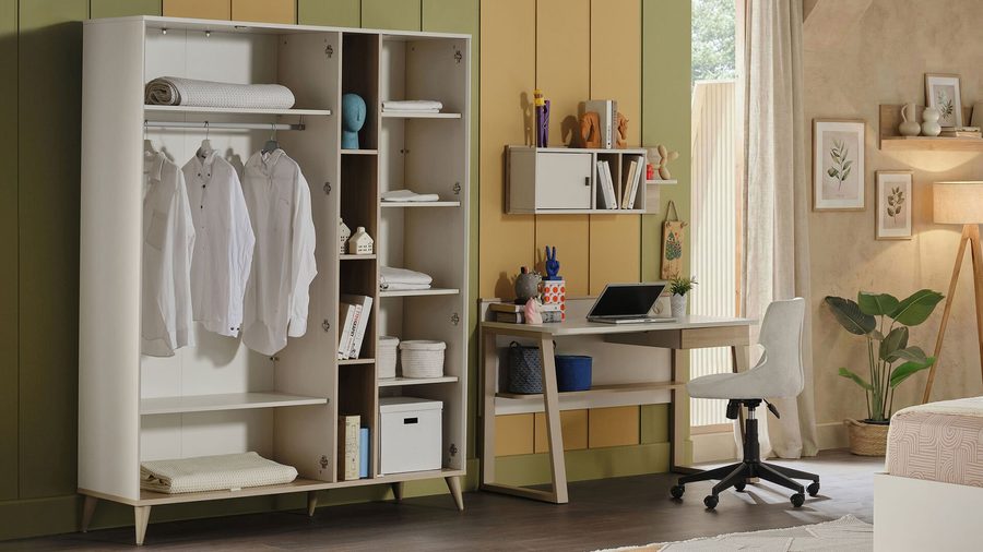 Canvas 3 -türig mit Regal Kleiderschrank
