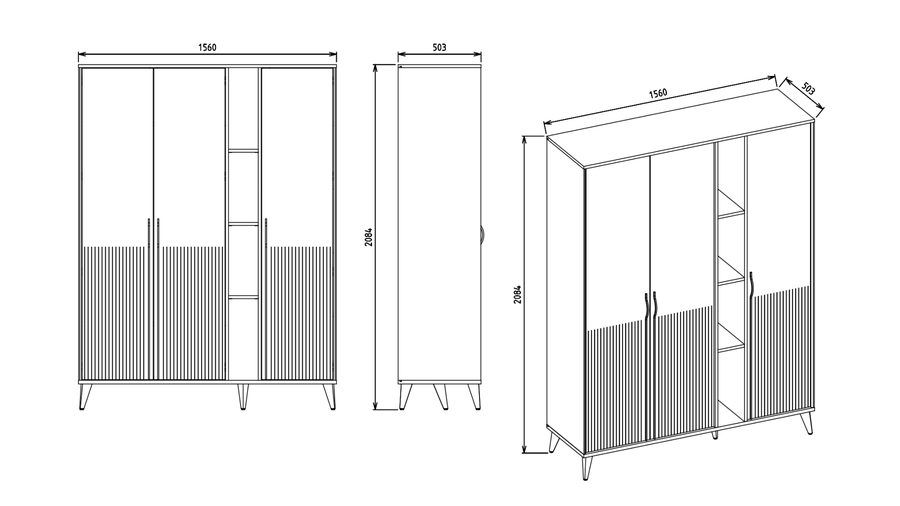 Canvas 3 -türig mit Regal Kleiderschrank