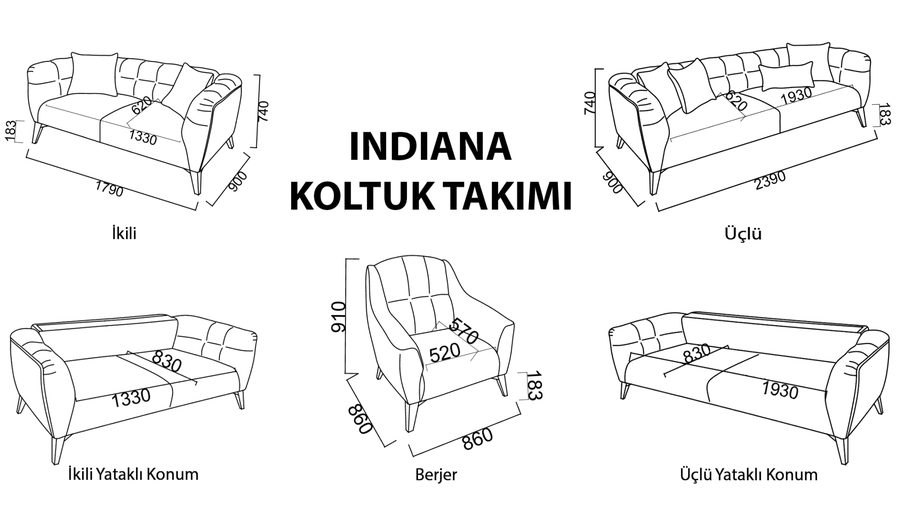Indiana 3-Sitzer Sofa - schwarze Füße