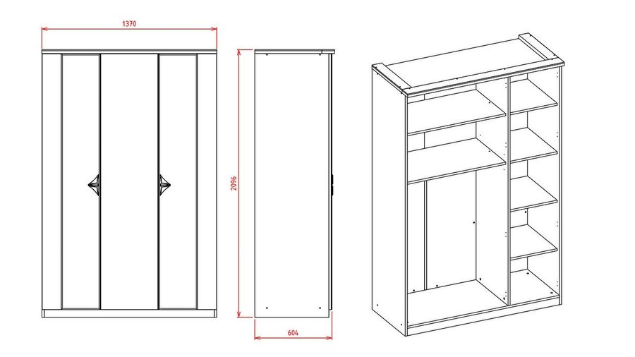 Leny 3-türiger Kleiderschrank