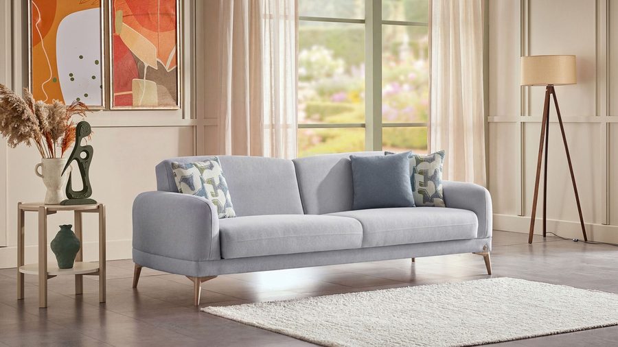 Livora 3-Sitzer Sofa - Grau - Eiche-Füße