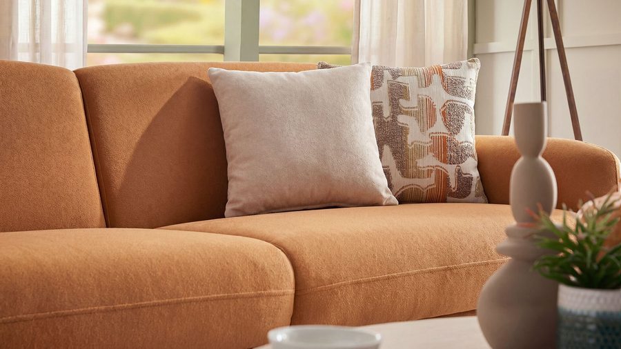 Livora 3-Sitzer Sofa - Ziegelrot - Eiche-Füße