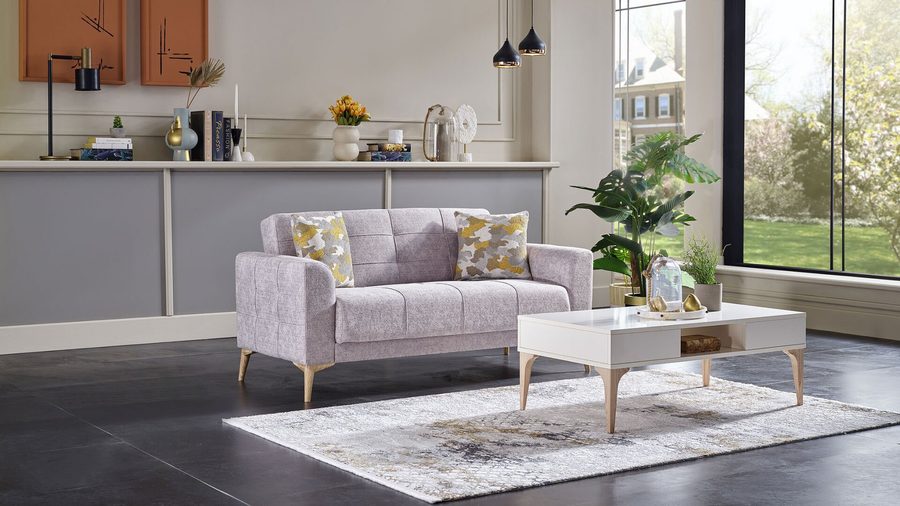 Luis 2-Sitzer Sofa - Grau - Eiche-Füße