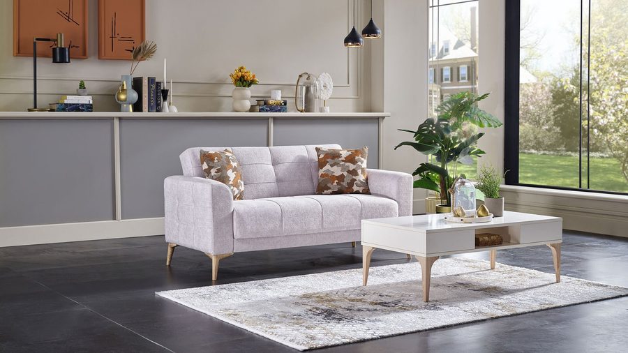Luis 2-Sitzer Sofa - Stein Grau - Eiche-Füße