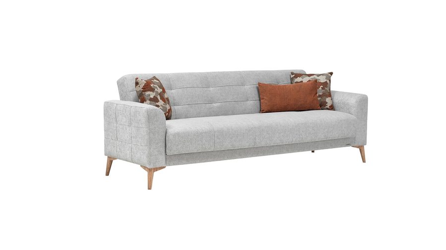 Luis 3-Sitzer Sofa - Stein Grau - Eiche-Füße