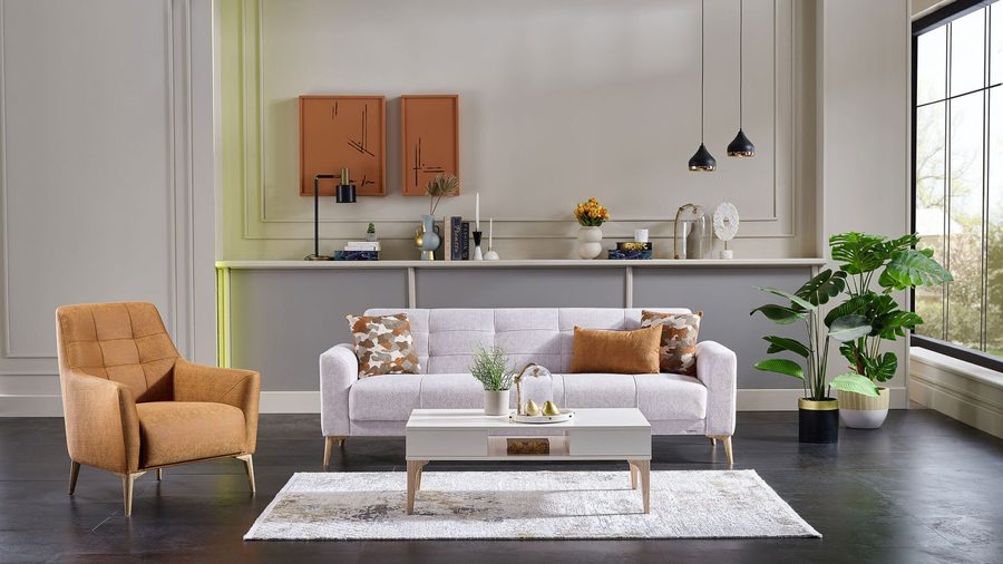 Luis 3-Sitzer Sofa - Stein Grau - Eiche-Füße