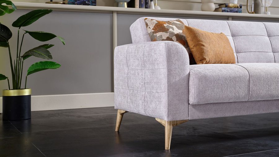 Luis 3-Sitzer Sofa - Stein Grau - Eiche-Füße