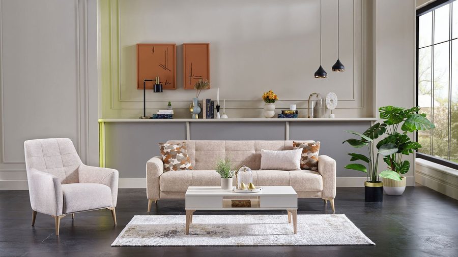 Luis 3-Sitzer Sofa - Taupe - Eiche-Füße