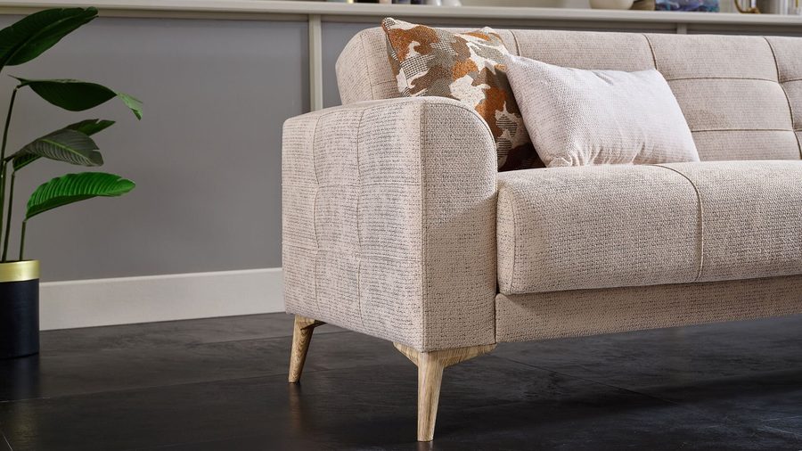 Luis 3-Sitzer Sofa - Taupe - Eiche-Füße