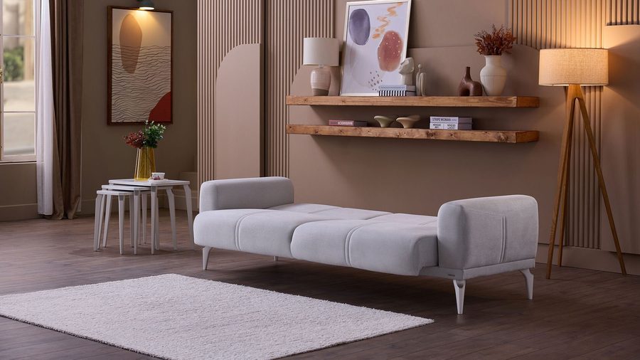 Majer S 3-Sitzer Sofa - Grau - weiße Füße