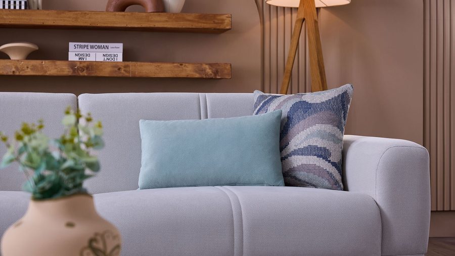 Majer S 3-Sitzer Sofa - Grau - weiße Füße