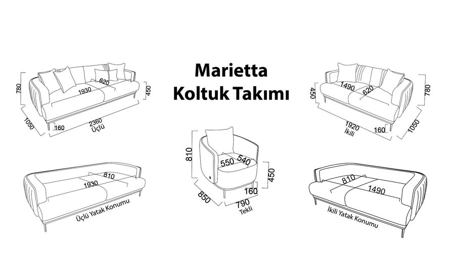 Marietta 3-Sitzer Sofa - Beige