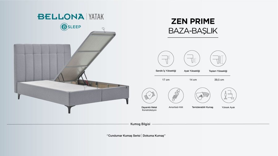Zen Prime Bettbox-Set mit Kopfteil und Matratze - Grau
