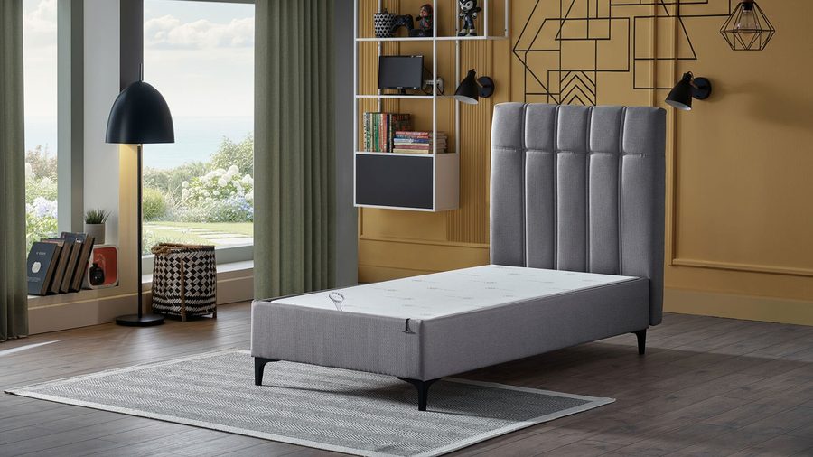 Zen Prime Bettbox-Set mit Kopfteil und Matratze - Grau