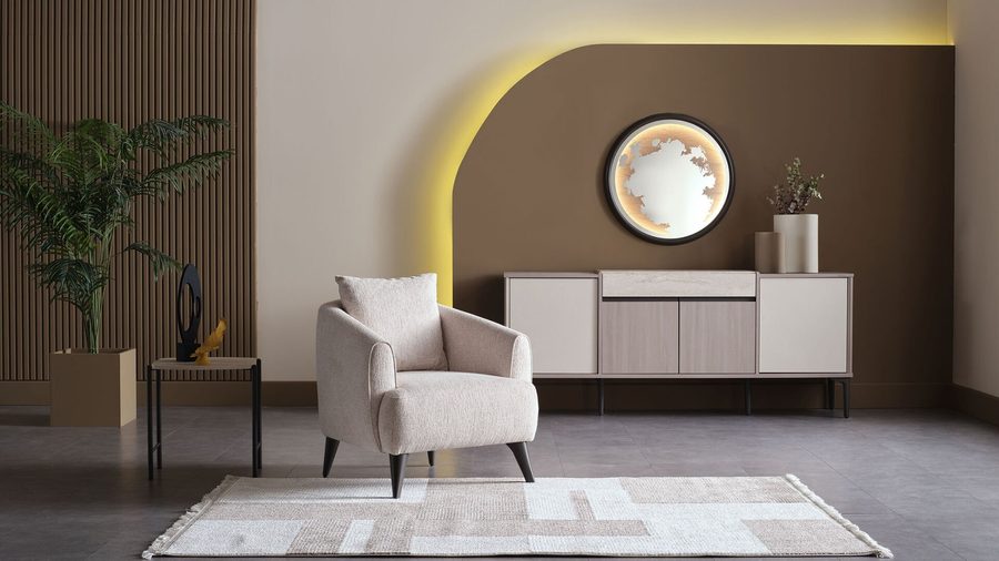 Mona Ohrensessel - Beige - Braun Füße