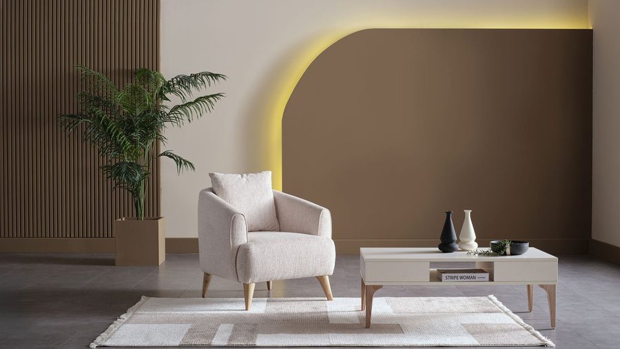 Mona Ohrensessel - Beige - Eiche-Füße
