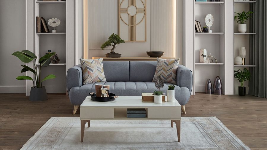 Mona 2-Sitzer Sofa - Blau - Eiche-Füße