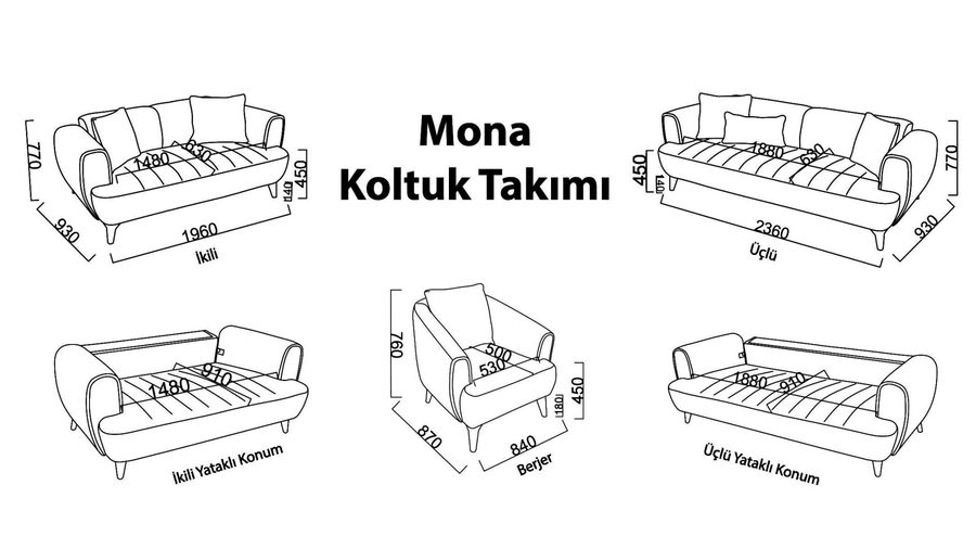 Mona 2-Sitzer Sofa - Blau - Eiche-Füße