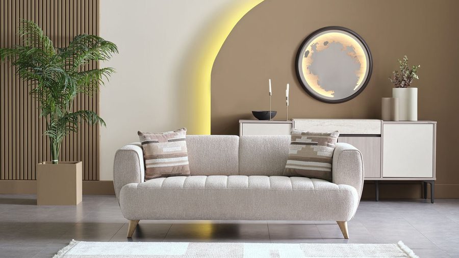 Mona 2-Sitzer Sofa - Beige - Eiche-Füße