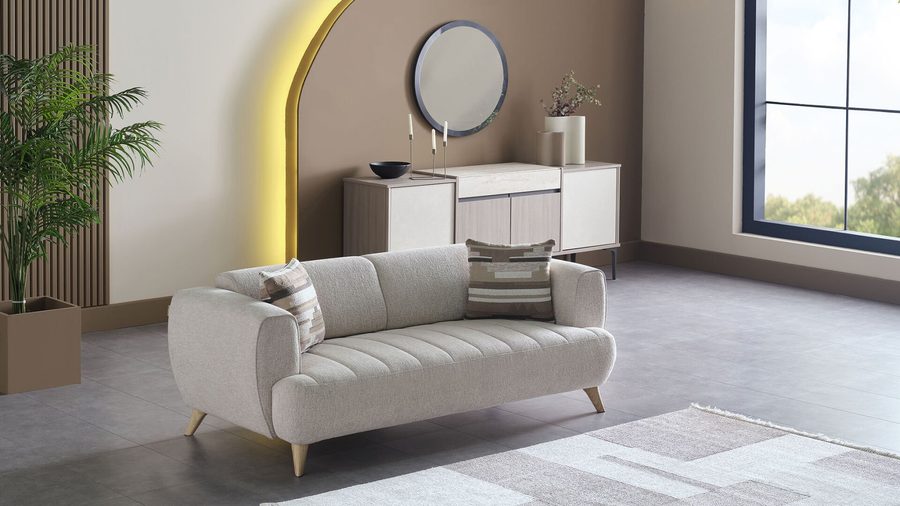 Mona 2-Sitzer Sofa - Beige - Eiche-Füße