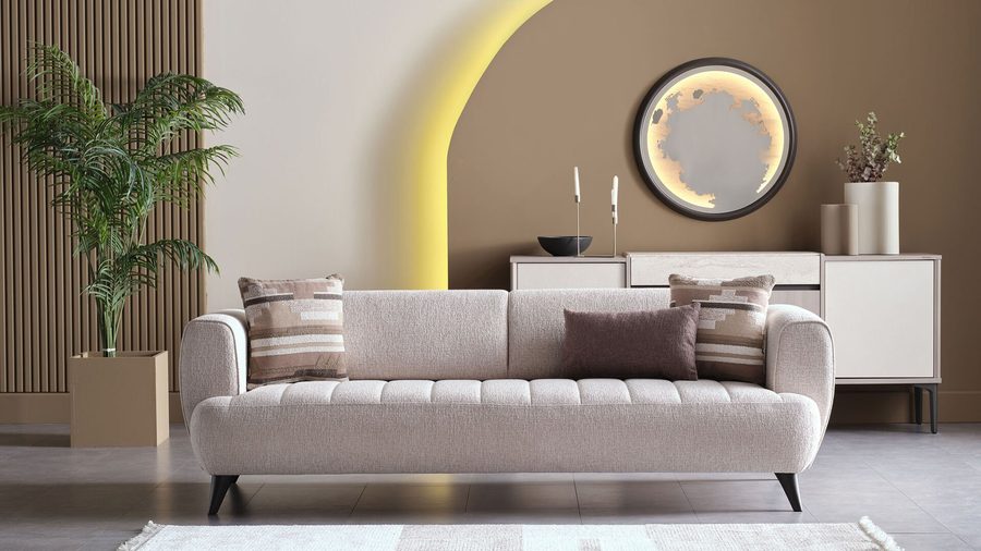Mona 3-Sitzer Sofa - Beige - Braun Füße