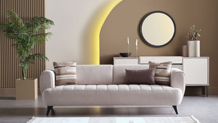 Mona 3-Sitzer Sofa - Beige - Braun Füße