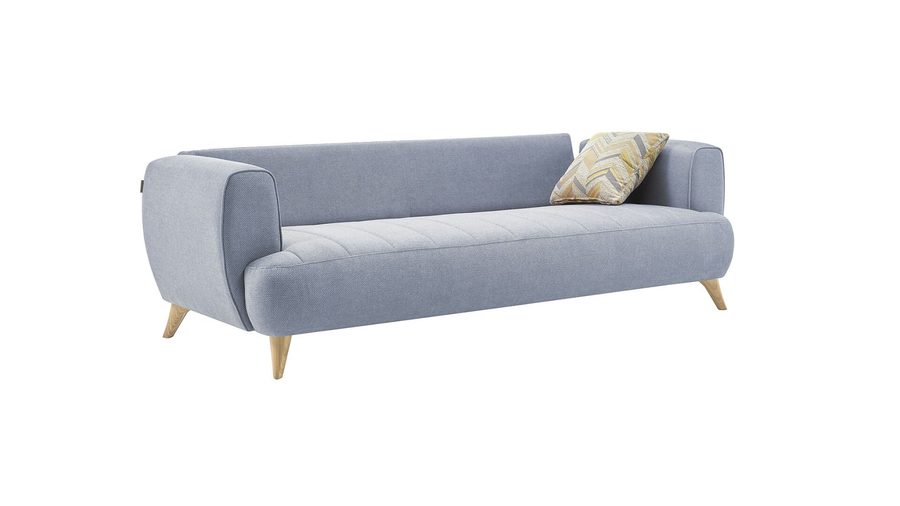 Mona 3-Sitzer Sofa - Blau - Eiche-Füße