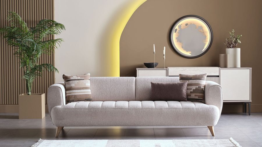 Mona 3-Sitzer Sofa - Beige - Eiche-Füße