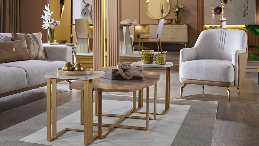 Montella Ohrensessel - Taupe - Braun - goldene Füße