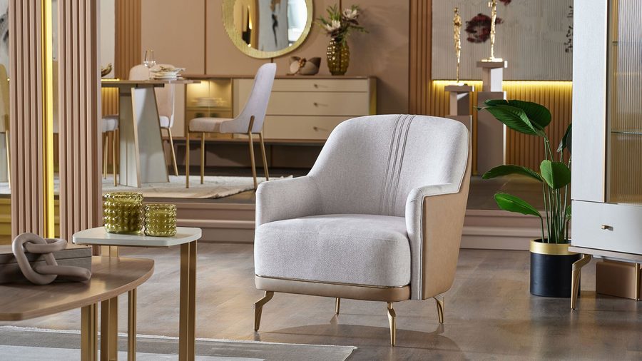 Montella Ohrensessel - Taupe - Braun - goldene Füße