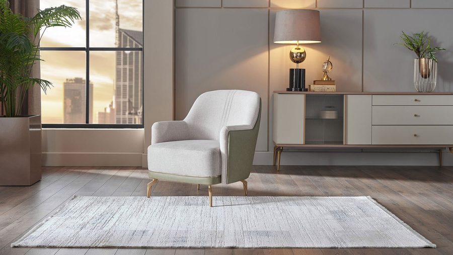 Montella Ohrensessel - Taupe - Grün - goldene Füße