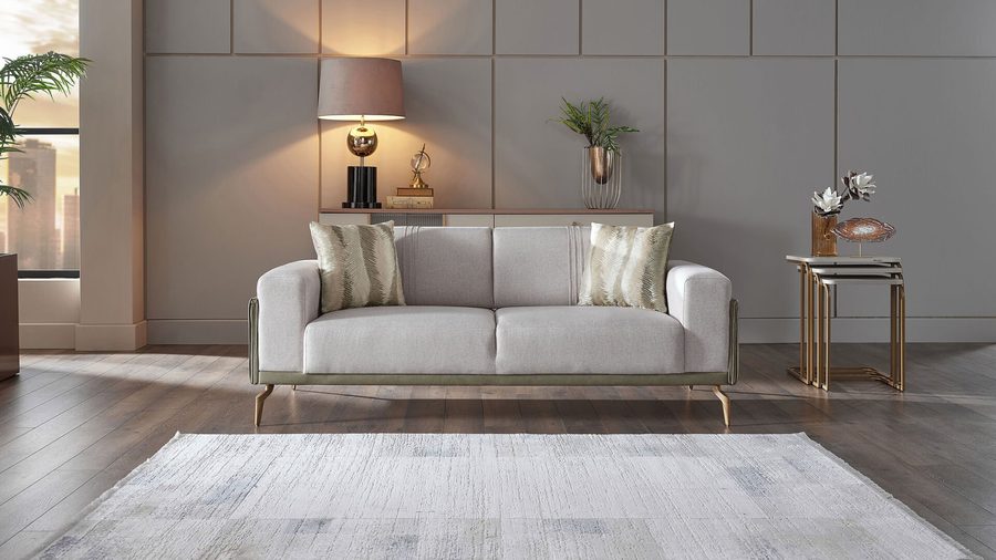Montella 2-Sitzer Sofa - Taupe - Grün - goldene Füße