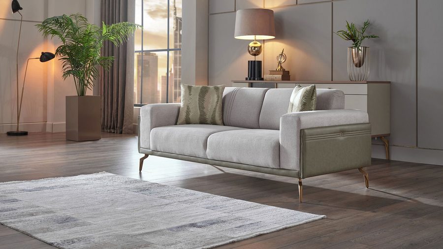 Montella 2-Sitzer Sofa - Taupe - Grün - goldene Füße