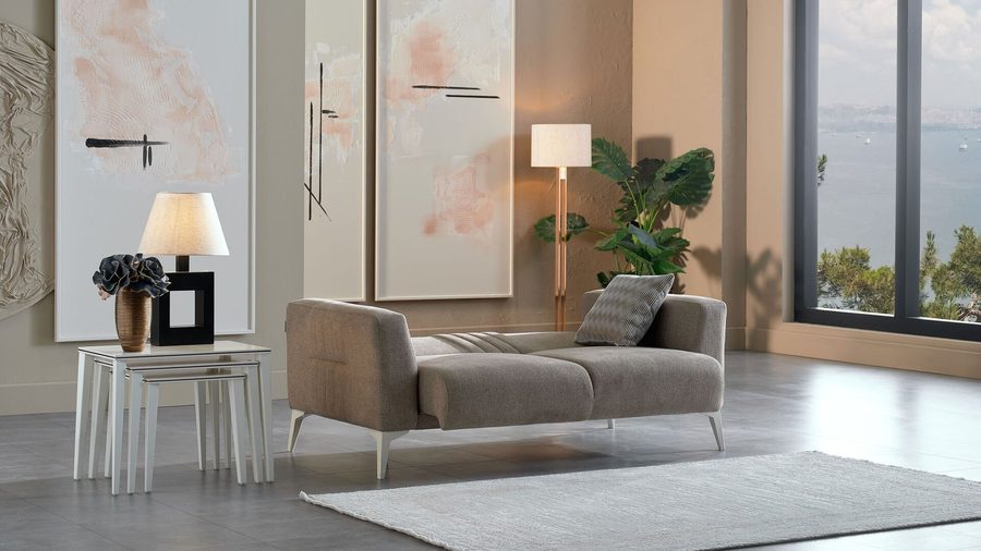 Nadia 2-Sitzer Sofa - Taupe - weiße Füße