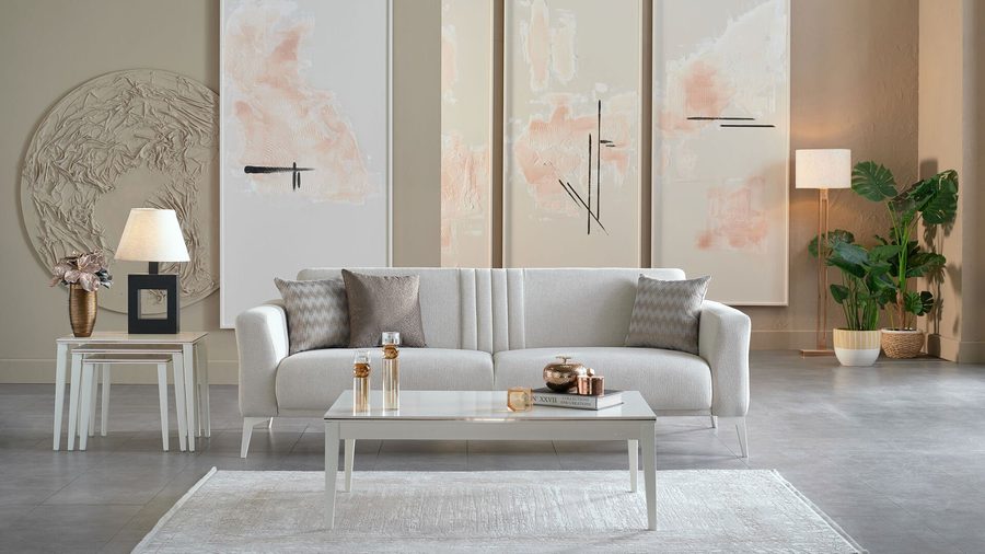 Nadia 3-Sitzer Sofa - Creme - weiße Füße