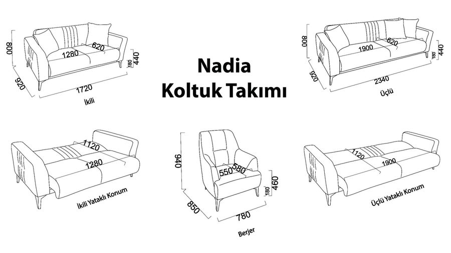 Nadia 3-Sitzer Sofa - Creme - Eiche-Füße