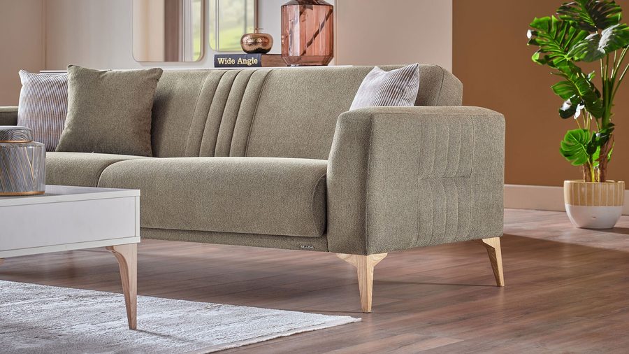 Nadia 3-Sitzer Sofa - Grün - Eiche-Füße