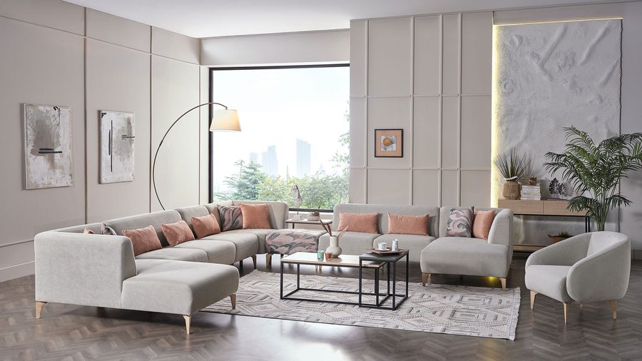 Orleon Wohnlandschaft Modular - Taupe - Eiche-Füße